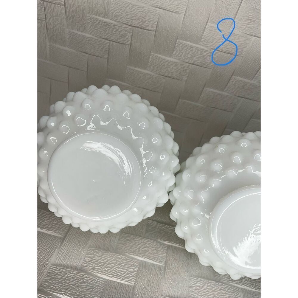 Milk Glass Hobnail Round Ribbed 5" Bud Set of 2 Vases Barber’s Perfume Bottle - Picture 9 of 12